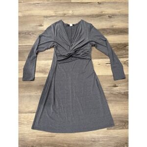 EVOVORRO Women's Gray Twist Front Long Sleeve Midi Dress Size L vintage Y2K
